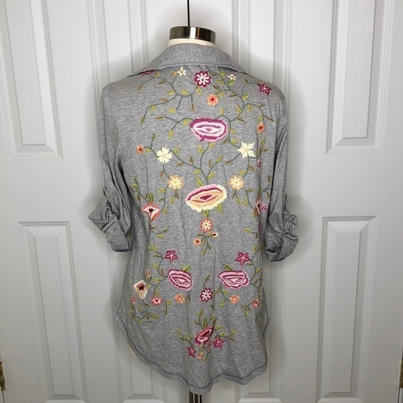 Caite Handmade Embroidered Buttondown Shirt Grey M - Picture 1 of 6